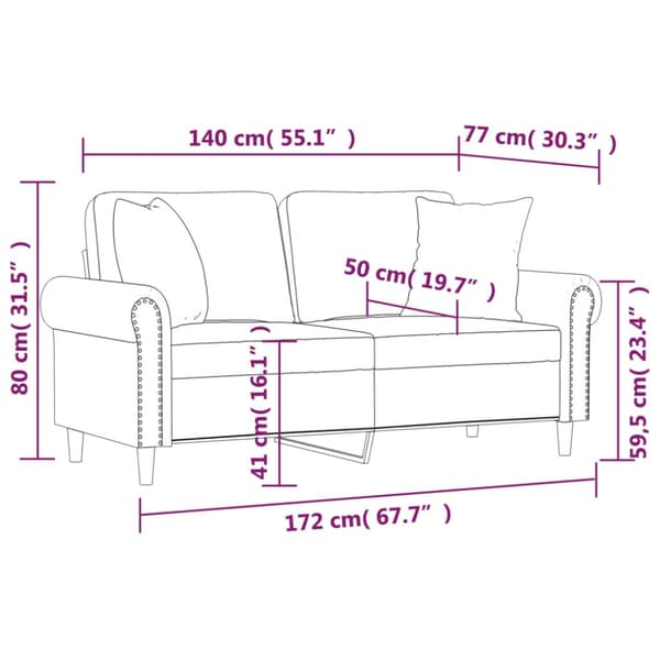2-sitssoffa med prydnadskuddar vinröd 140 cm sammet