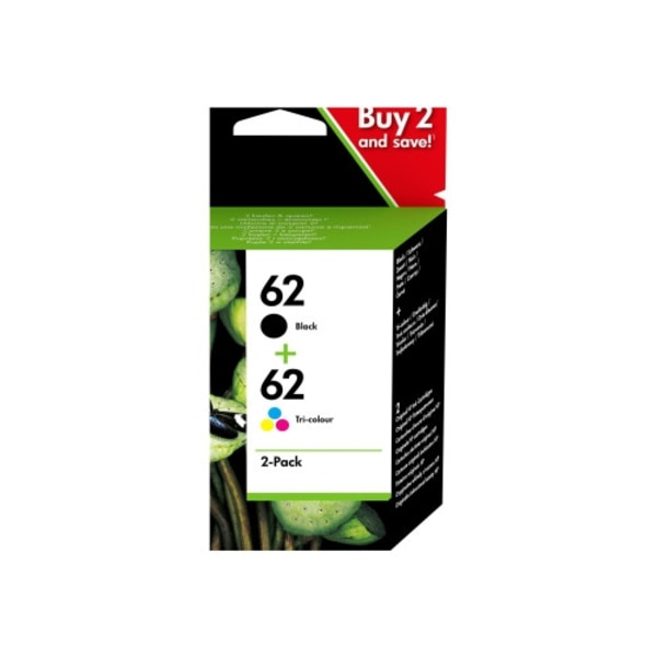 HP 62 - 2-pack - svartfärgad, färg (cyan, magenta, gul) - original - bläckpatron