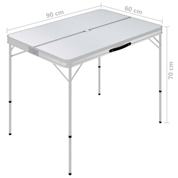 Hopfällbart campingbord med 2 bänkar aluminium vit