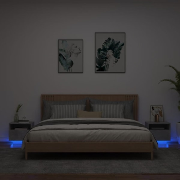 Sängbord med LED-lampor 2 st betonggrå 40x39x37 cm