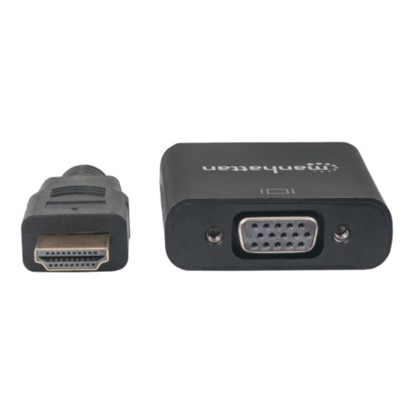 Manhattan HDMI to VGA Converter cable, 1080p, 30cm, Male to Female, Micro-USB Power Input Port for additional power if needed, Black, Three Year Warra
