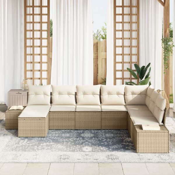 Trädgårdsoffset med kudde 8 pcs Beige konstrotting