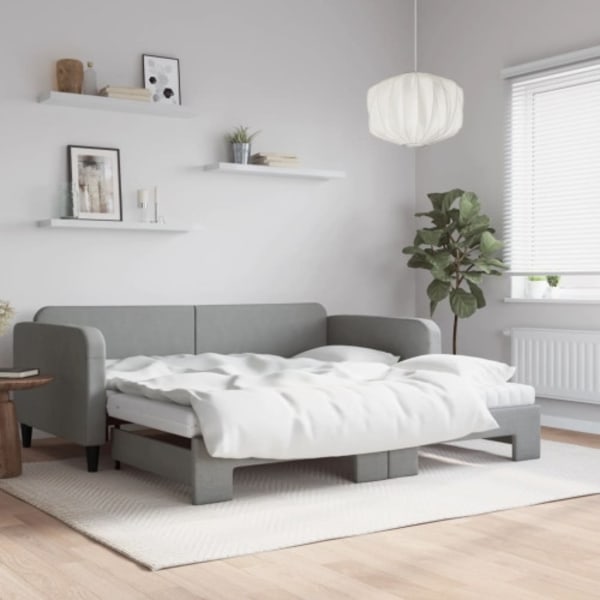 Dagbädd med extrabädd och madrasser ljusgrå 100x200 cm tyg