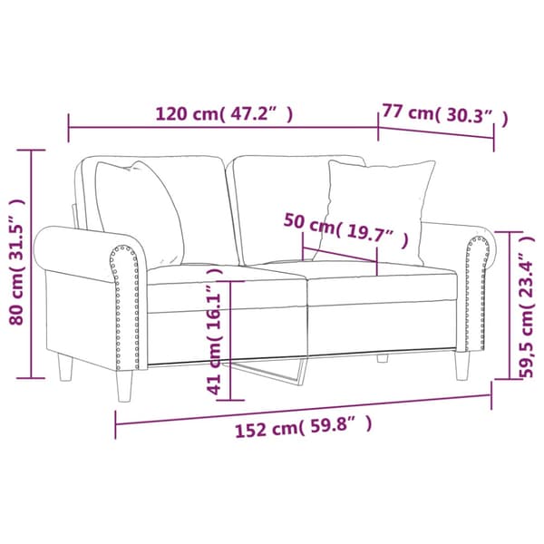 2-sitssoffa med prydnadskuddar svart 120 cm sammet