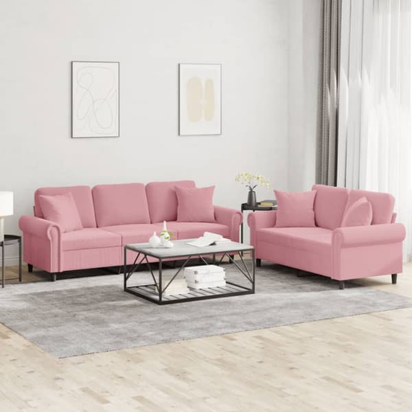 Soffgrupp med kuddar 2 delar rosa sammet