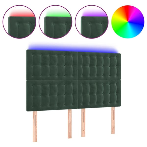 Sänggavel LED mörkgrön 144x5x118/128 cm sammet
