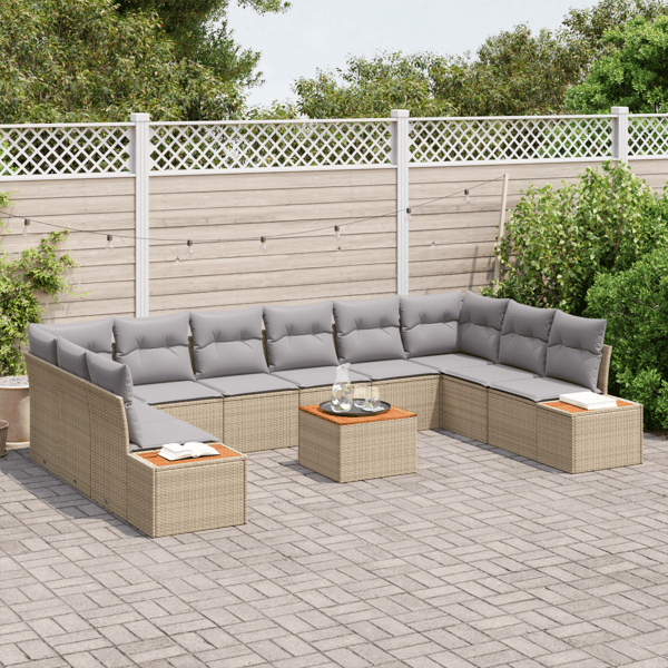 Trädgårdsoffset med kudde 10 pcs Beige och Ljusgrå Polyrattan
