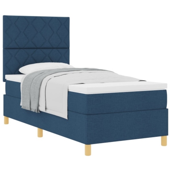 Box Spring Säng med Madrass Blå Enkel Tyg