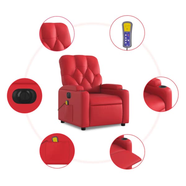 Elektrisk massagefåtölj röd konstläder