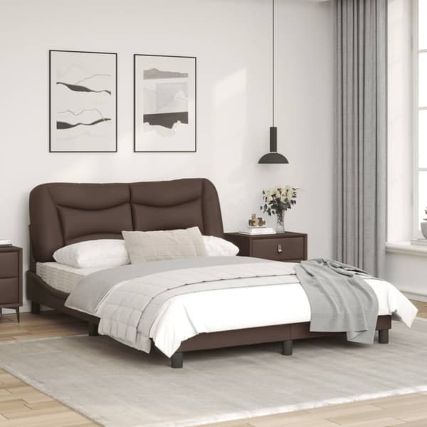 Bed Frame with LED without Mattress "Hvar" Brown 140x190 cm