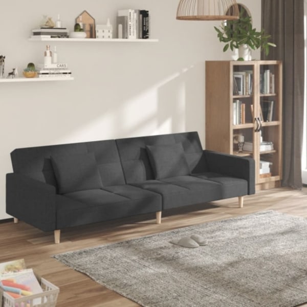 Bäddsoffa 2-sits med två kuddar mörkgrå tyg