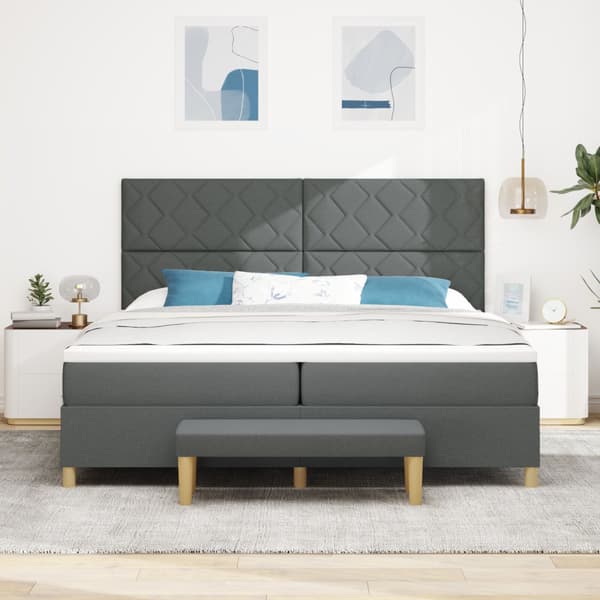 Bäddfjäder med huvudgavel Mörkgrå 200 x 200 cm tyg