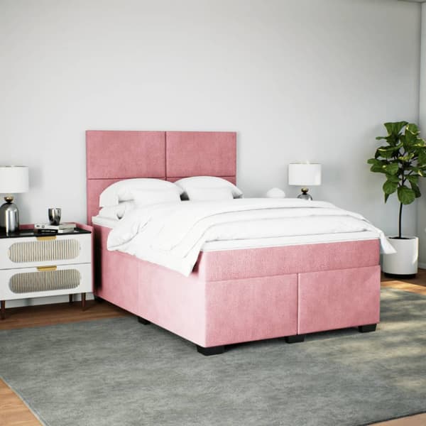 Ramsäng med madrass rosa 140x200 cm sammet