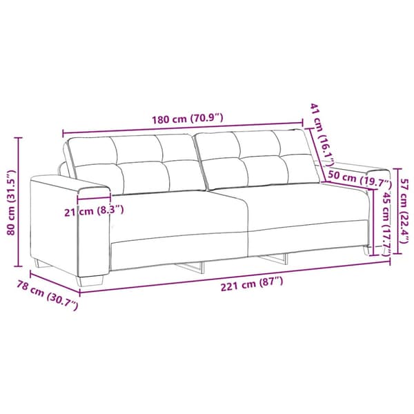 3-sitssoffa ljusgrå 220x78x80 cm sammet
