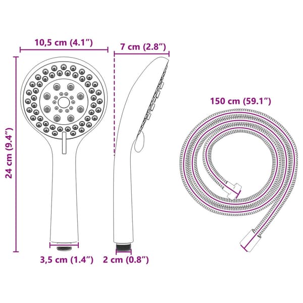 Duschhuvud Set Svart 150 cm Rostfritt stål