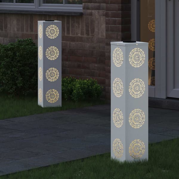 Solar LED Stig Ljus 2 pcs Vit Kallvalsat stål