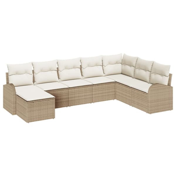 Trädgårdsoffset med kudde 8 pcs Beige Poly Rattan