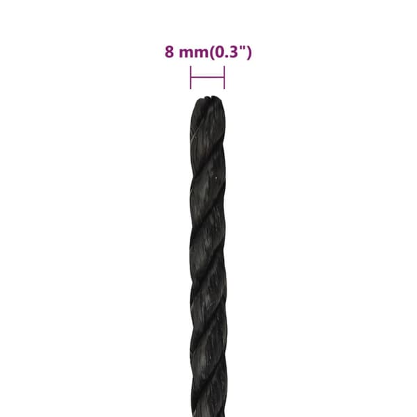 Rep svart 8 mm 100 m polypropylen