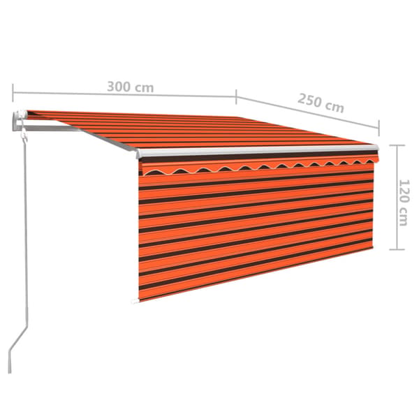 Automatiserad markis med rullgardin 3x2,5 m orange och brun