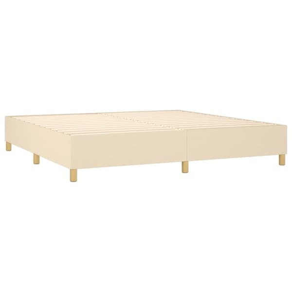 Ramsäng med madrass & LED gräddvit 200x200 cm tyg