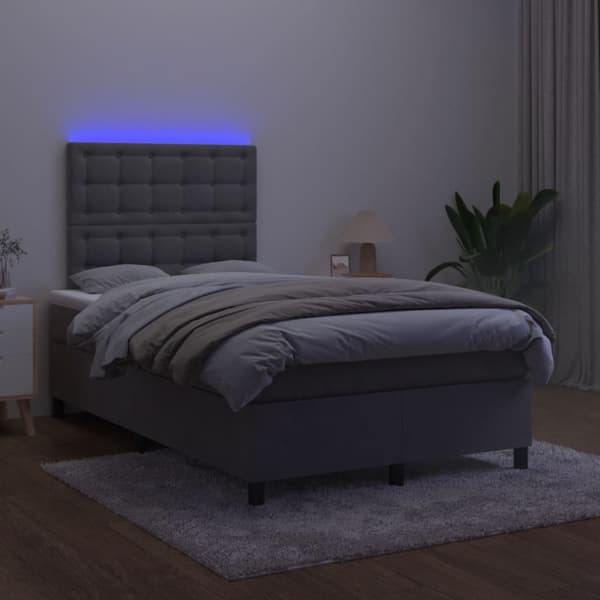 Ramsäng med madrass & LED mörkgrå 120x200 cm sammet
