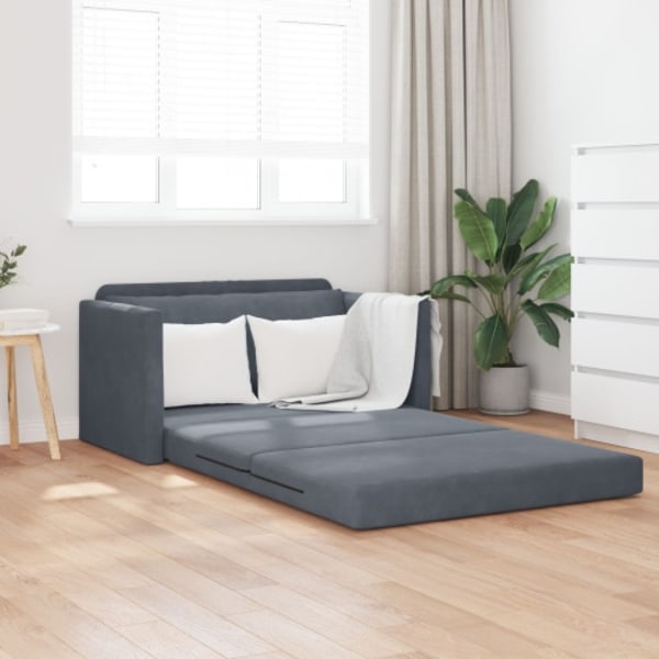 Golvssoffa 2-i-1 Mörkgrå 124x204x61 cm Sammet