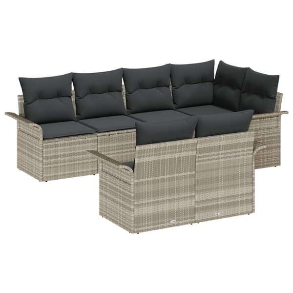 Trädgårdsoffset med kudde med lagring 7 pcs Ljusgrå Poly rattan