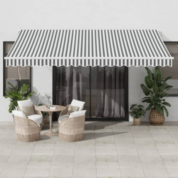 Markis manuellt infällbar med LEDs antracit och vit 450x350 cm