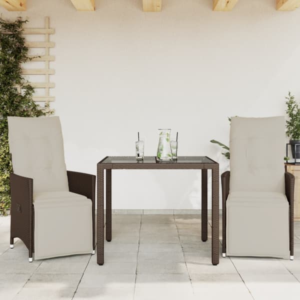 Caféset med dynor 3 delar brun konstrotting