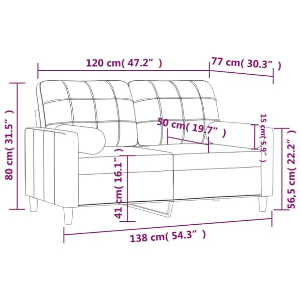 2-sits soffa med prydnadskuddar gräddvit 120 cm tyg