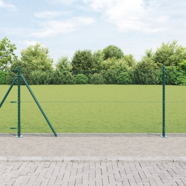 Hexagon Staket Grön 0.8x10 m Stål, vidaXL Staketstolpar med Basplattor 7 st Ø32mm 90cm Galvaniserat Stål