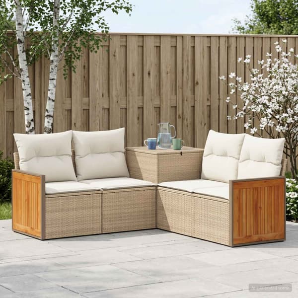 Soffset 5 st Beige och krämvit Poly Rattan och stål