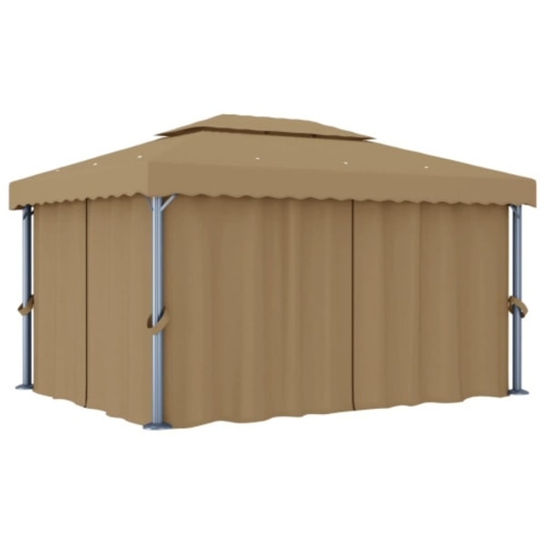 Paviljong med draperi 4x3 m taupe aluminium