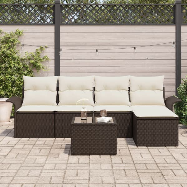 Utomhussoffa med kudde 6 pcs Brun konstrotting