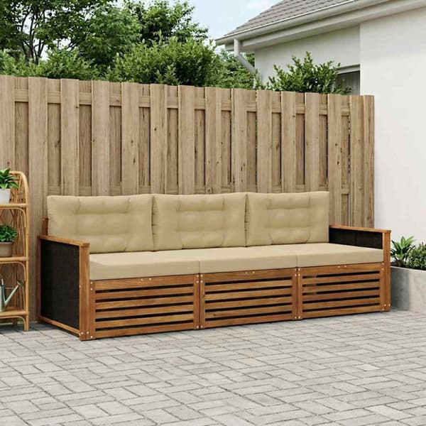 Utomhussoffset med kudde 3 pcs Naturlig och Beige Polyester