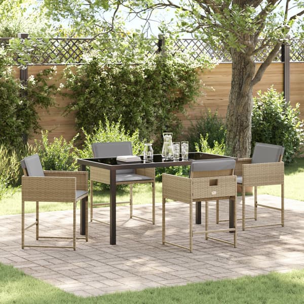 Trädgårdsmöbelset 5 pcs Beige konstrotting