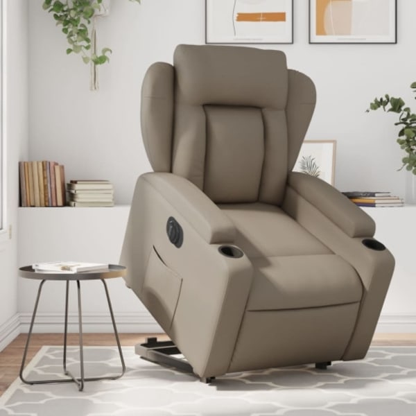 Reclinerfåtölj med uppresningshjälp cappuccino konstläder