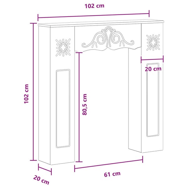 Eldstadsram Vit 102 x 20 x 102 cm Konstruerat trä