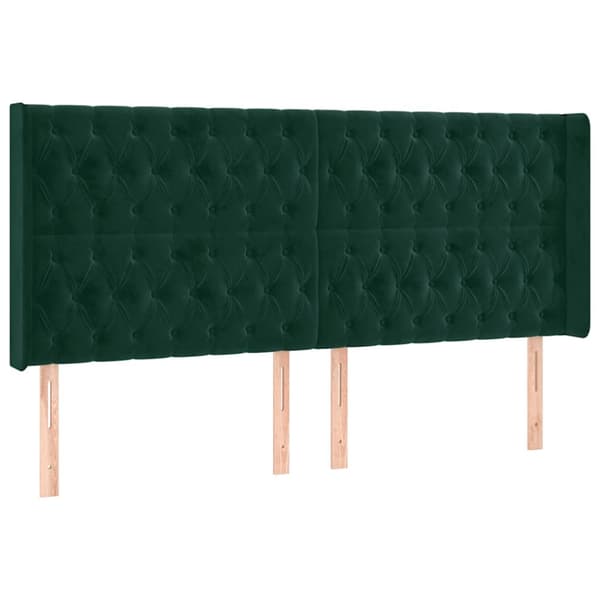 Sänggavel LED mörkgrön 183x16x118/128 cm sammet