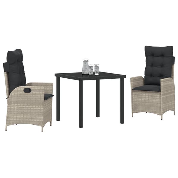 Trädgårdsmöbelset med kudde 3 pcs Ljusgrå konstrotting