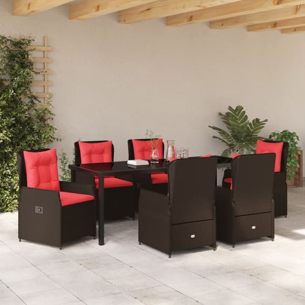 Trädgårdsmöbelset med kudde 7 pcs Brun Poly rattan