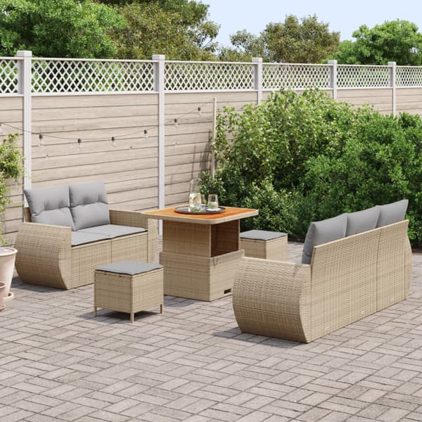 Trädgårdsoffset med kudde 8 pcs Beige och Ljusgrå konstrotting