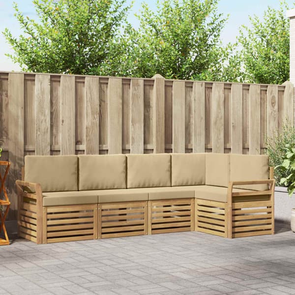 Utomhussoffset 5 pcs Vit och Beige 249 x 130,5 x 73 cm
