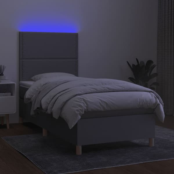 Ramsäng med madrass & LED ljusgrå 90x200 cm tyg
