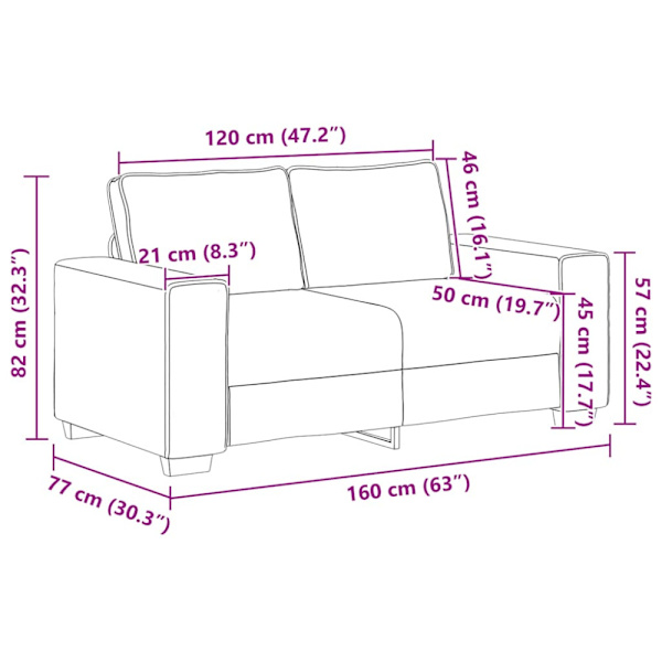 2-sitssoffa ljusgrå 160x77x82 cm tyg