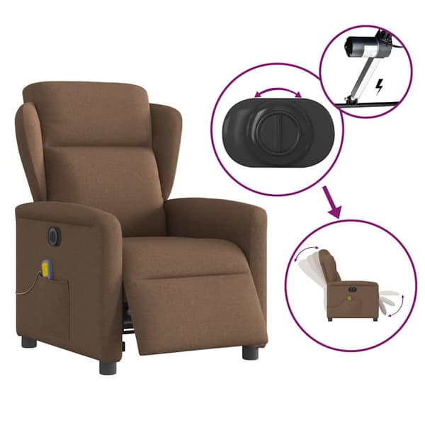 Elektrisk massagefåtölj brun tyg