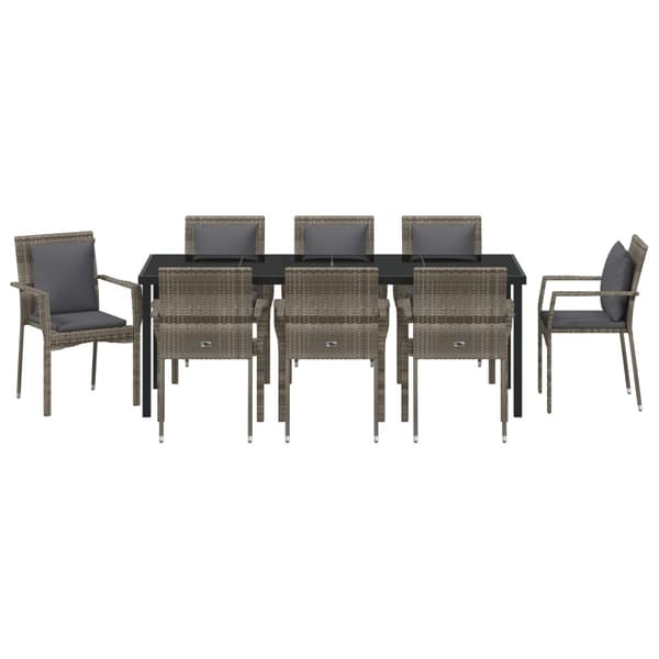 Trädgårdsmöbelset med kudde 9 pcs Grå konstrotting