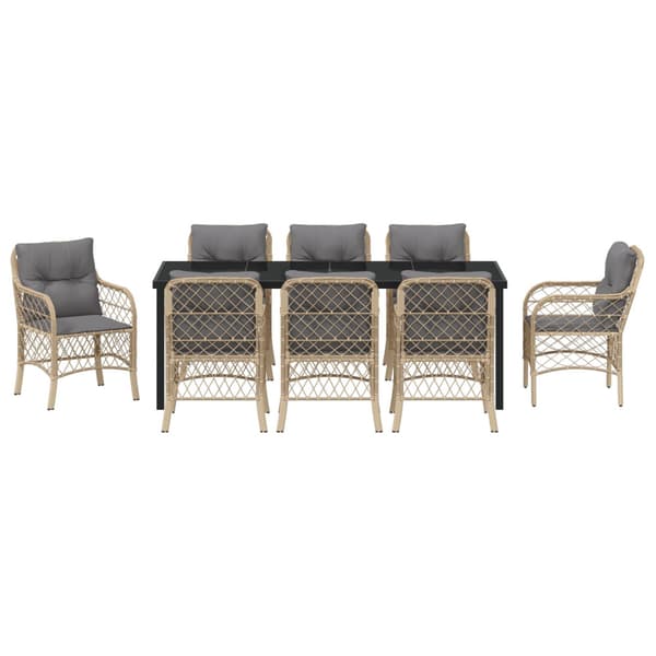Trädgårdsmöbelset med kudde 9 pcs Beige konstrotting