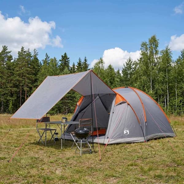 Stuga Tält med tak Grå och orange 4 personer Polyester och Stål