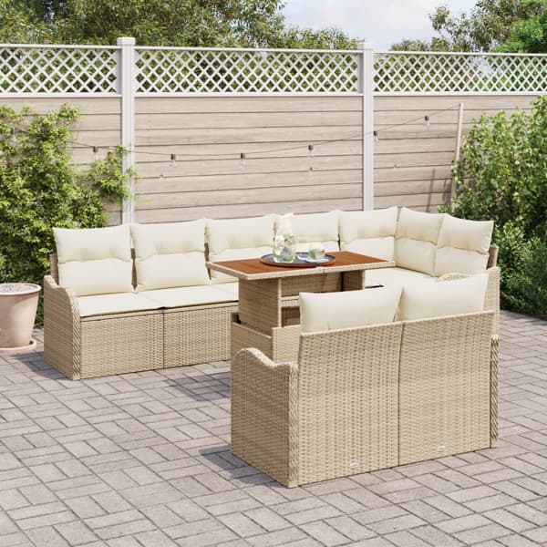 Trädgårdsoffset med kudde 9 pcs beige och gräddvit